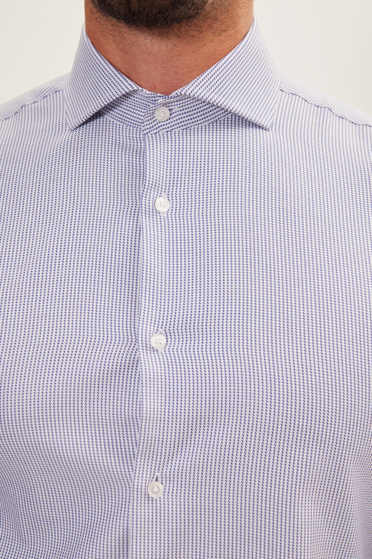 Pure Cotton French Placket Spread Collar Dress Shirt - Blue White Royal Oxford - Ron Tomson