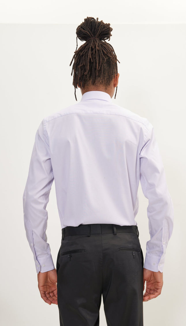 Pure Cotton French Placket Spread Collar Dress Shirt - Lilac Striped - Ron Tomson