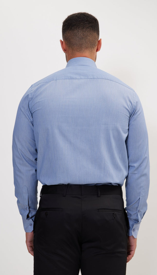 Pure Cotton French Placket Spread Collar Dress Shirt - Navy White Hairline - Ron Tomson