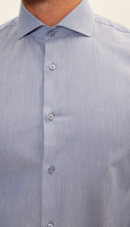 Pure Cotton French Placket Spread Collar Dress Shirt - Navy White Hairline - Ron Tomson