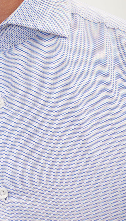 Pure Cotton French Placket Spread Collar Dress Shirt - Navy White Jacquard - Ron Tomson