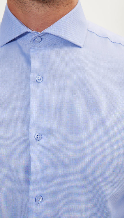 Pure Cotton French Placket Spread Collar Dress Shirt - Pinpoint Blue Blue - Ron Tomson