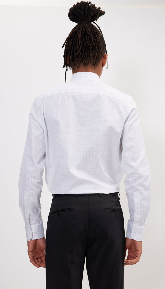 Pure Cotton French Placket Spread Collar Dress Shirt - White Graph - Ron Tomson
