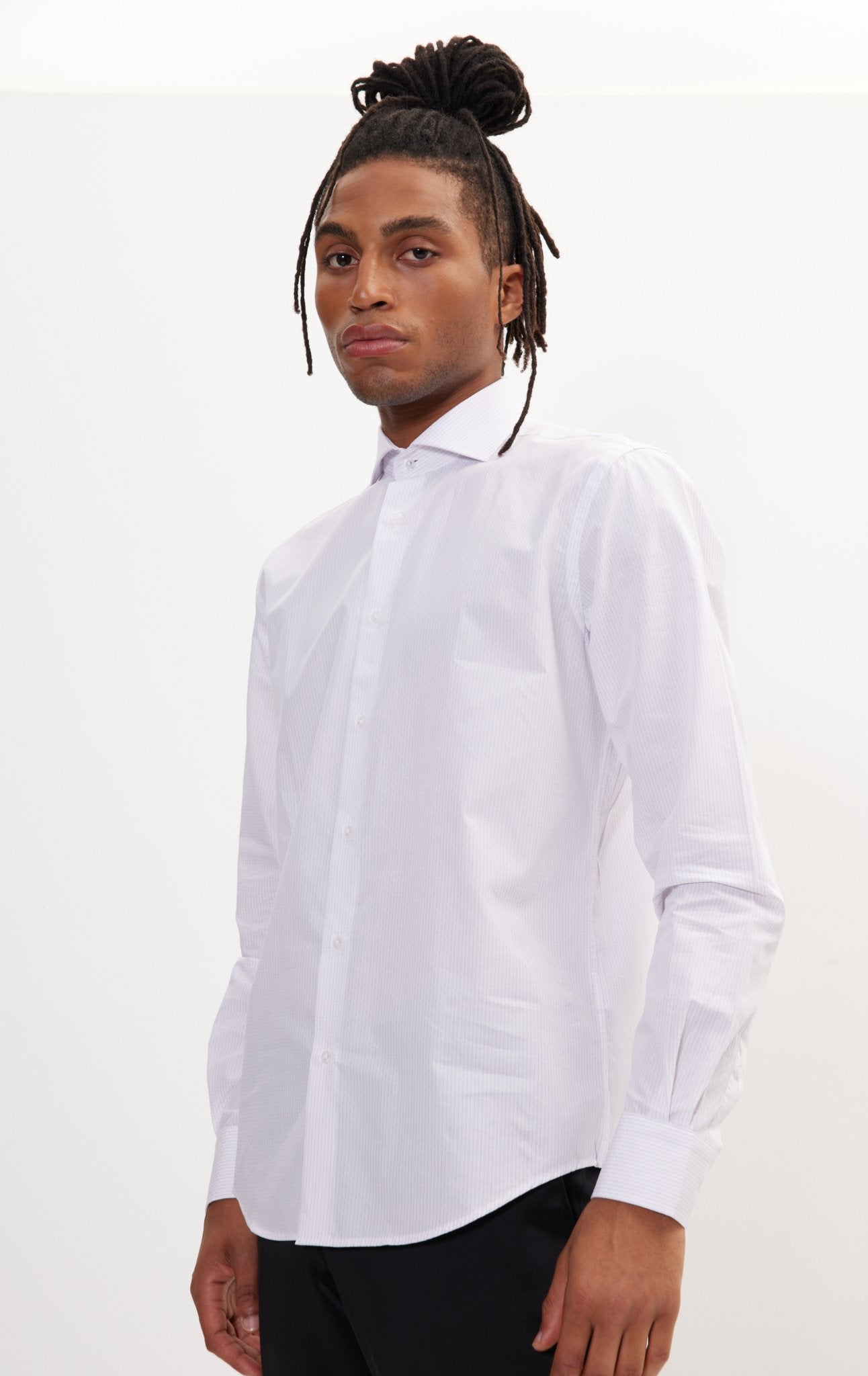Pure Cotton French Placket Spread Collar Dress Shirt White Graph