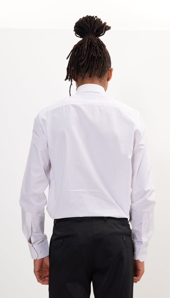 Pure Cotton French Placket Spread Collar Dress Shirt - White Graph - Ron Tomson