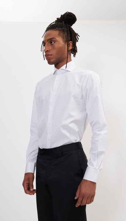 Pure Cotton French Placket Spread Collar Dress Shirt - White Graph - Ron Tomson