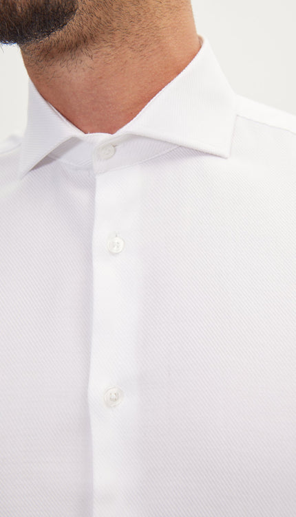 Pure Cotton French Placket Spread Collar Dress Shirt - White Grey Striped - Ron Tomson