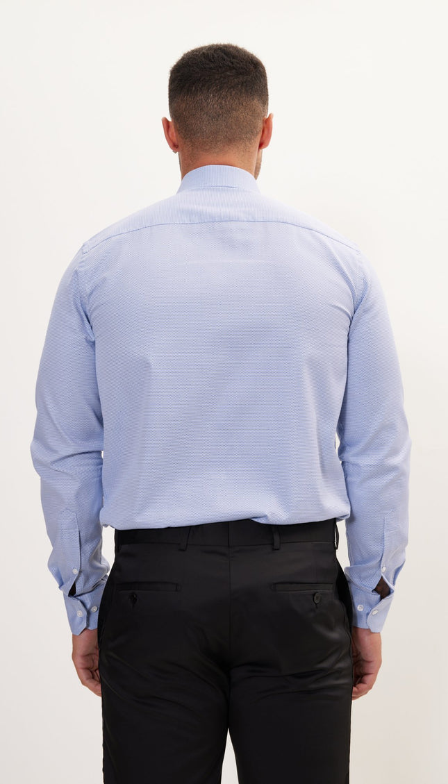 Pure Cotton French Placket Spread Collar Dress Shirt - White Navy Pinpoint Oxford - Ron Tomson