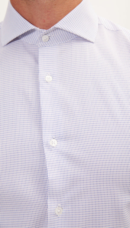 Pure Cotton French Placket Spread Collar Dress Shirt - White Navy Vichy - Ron Tomson