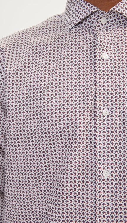 Pure Cotton French Placket Spread Collar Dress Shirt - White Paisley - Ron Tomson