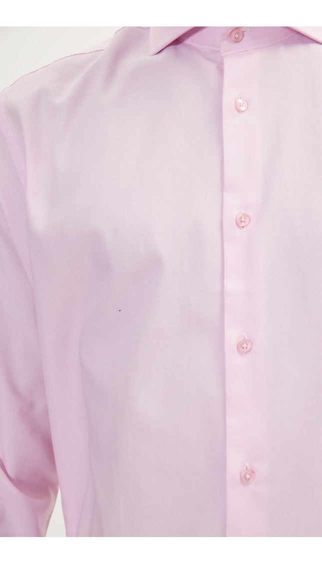 Pure Cotton French Placket Spread Collar Dress Shirt - White Pink Oxford - Ron Tomson