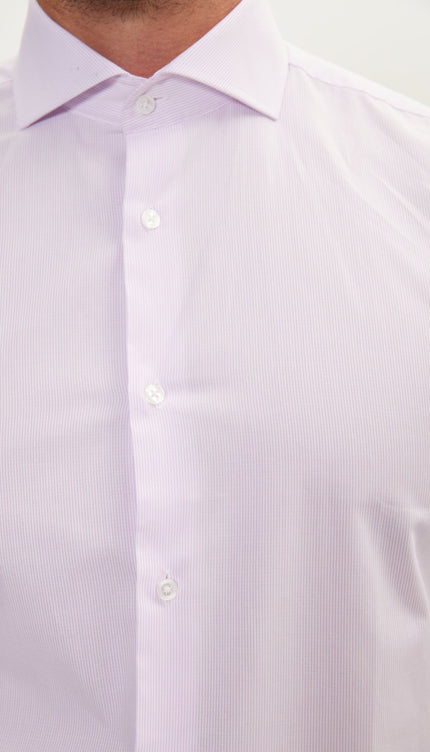 Pure Cotton French Placket Spread Collar Dress Shirt - White Pink Striped - Ron Tomson