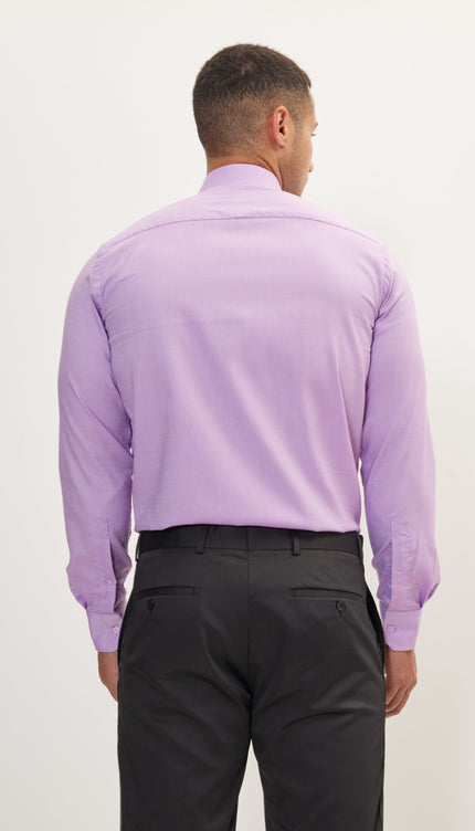 Pure Cotton French Placket Spread Collar Dress Shirt - White Purple - Ron Tomson
