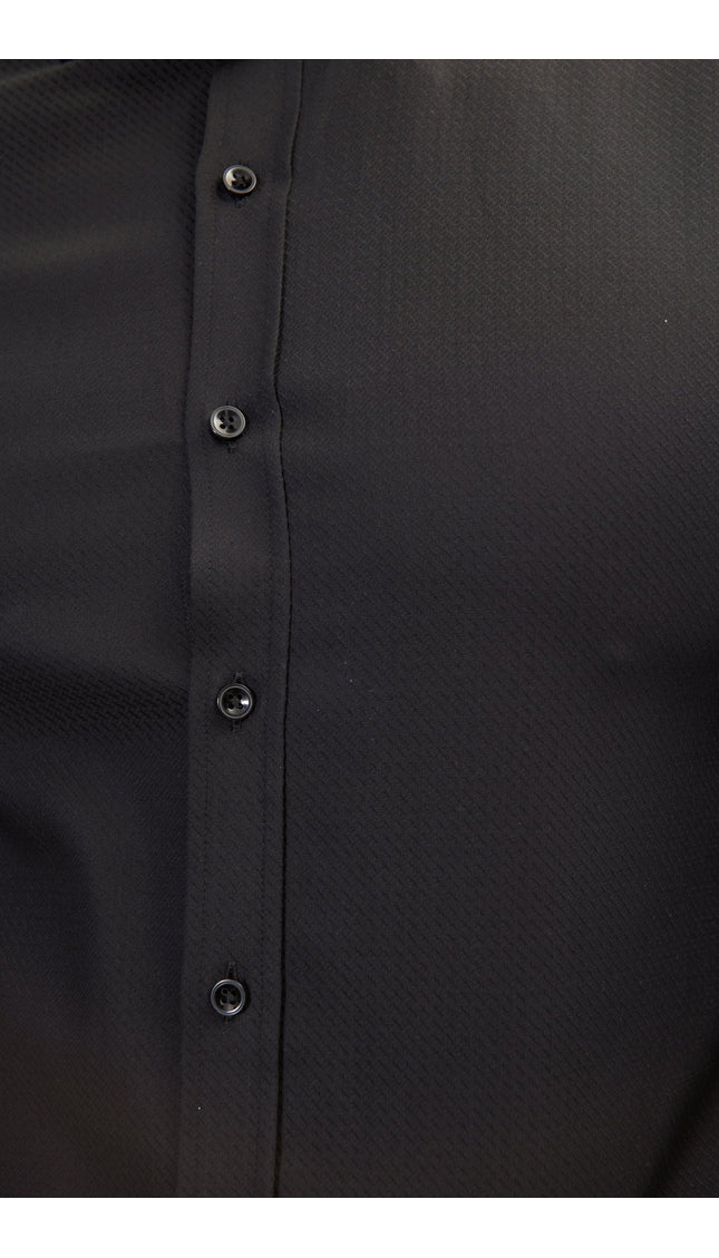 Pure Cotton Front Placket Spread Collar Dress Shirt - Black - Ron Tomson