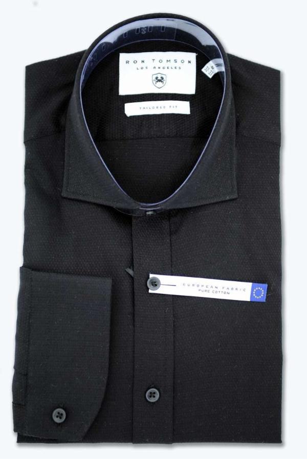 Men's Cotton Spread Collar Dress Shirt - Black | Ron Tomson Black / M (15.5 US) Men's Cotton Spread Collar Dress Shirt - Black | Ron Tomson Black / M (15.5 US)