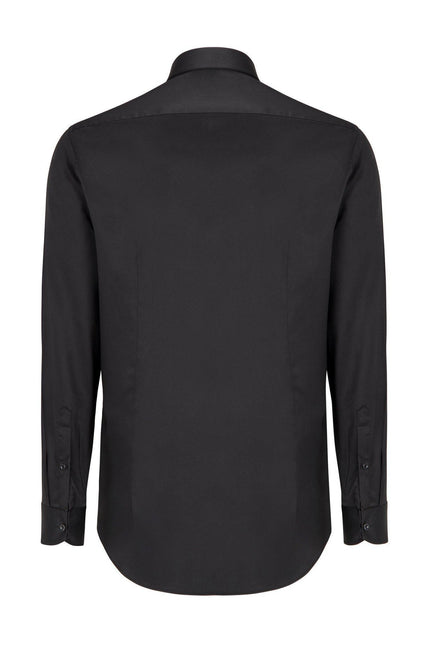 Pure Cotton Hidden Placket Dress Shirt - Black - Ron Tomson