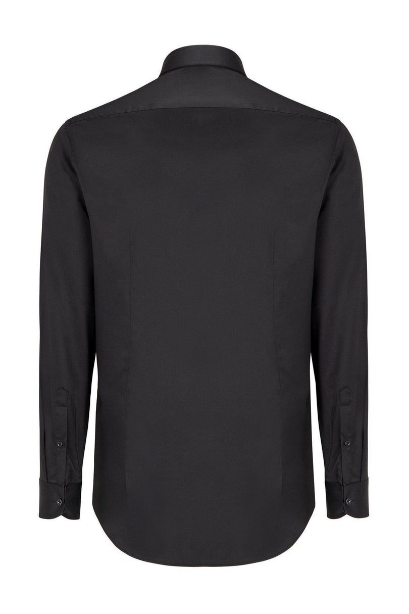 Pure Cotton Hidden Placket Dress Shirt - Black - Ron Tomson