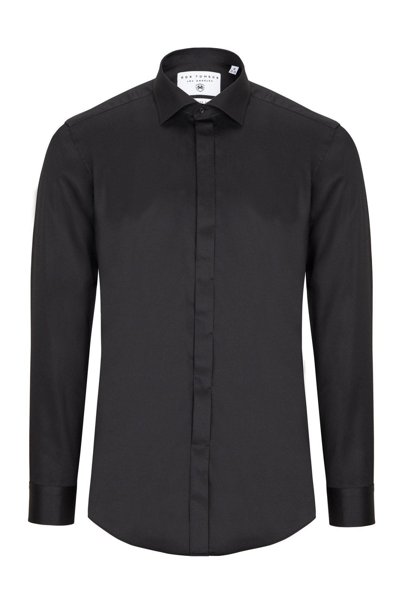 Men's Hidden Placket Dress Shirt - Black Men's Hidden Placket Dress Shirt - Black
