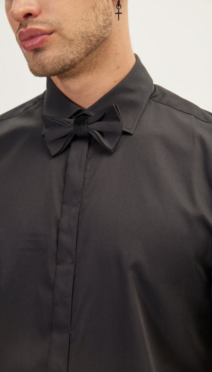 Pure Cotton Hidden Placket Dress Shirt - Black - Ron Tomson