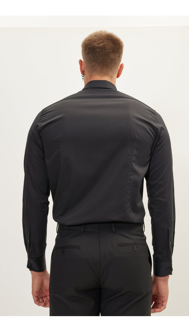 Pure Cotton Hidden Placket Dress Shirt - Black - Ron Tomson