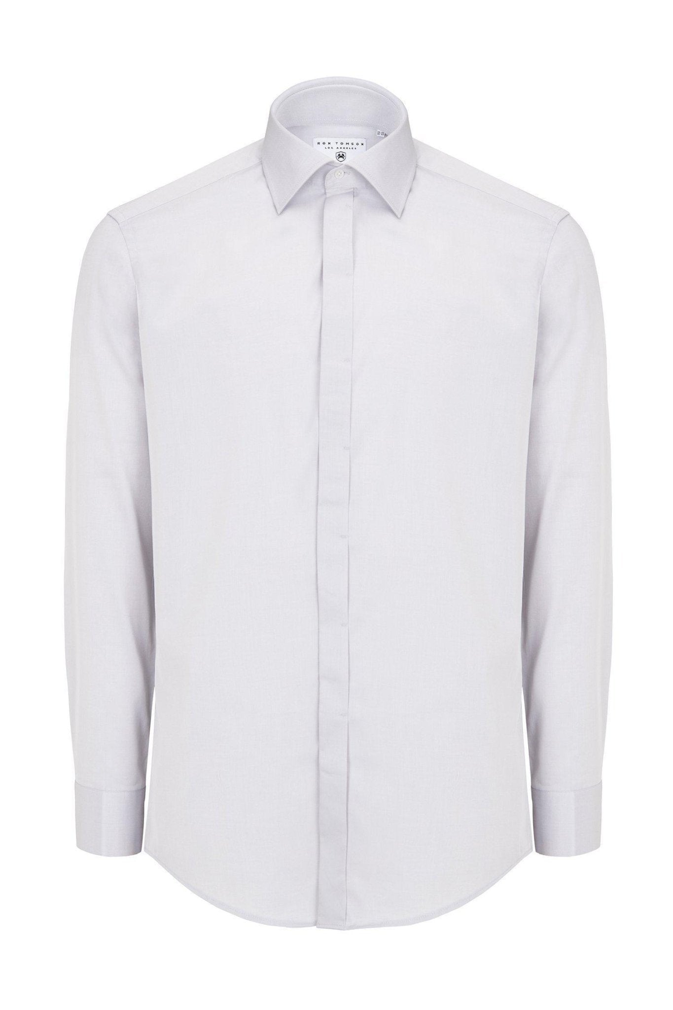 Pure Cotton Hidden Placket Dress Shirt - GREY - Ron Tomson GREY / M (15.5 US) Pure Cotton Hidden Placket Dress Shirt - GREY - Ron Tomson GREY / M (15.5 US)