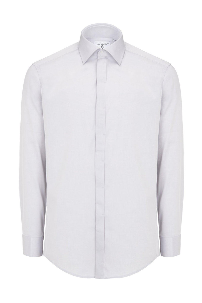 Pure Cotton Hidden Placket Dress Shirt - Grey - Ron Tomson