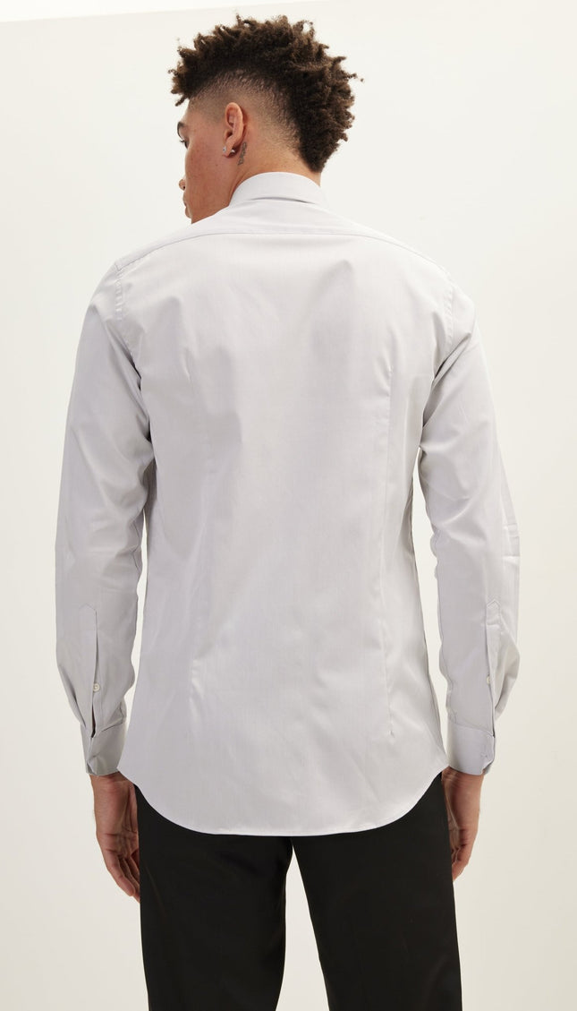 Pure Cotton Hidden Placket Dress Shirt - Grey - Ron Tomson