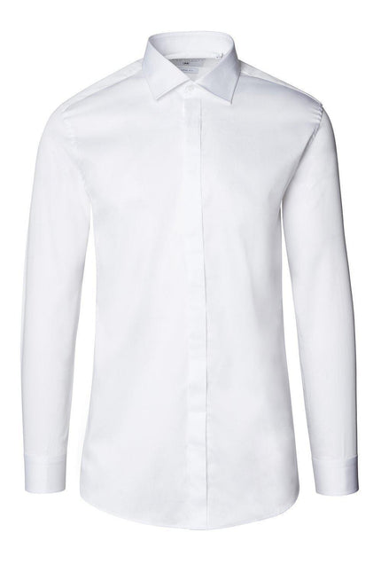 Pure Cotton Hidden Placket Shirt - Optic White - Ron Tomson
