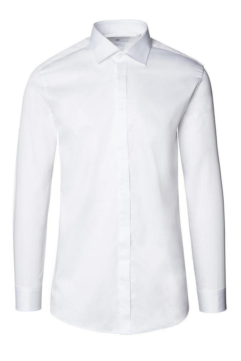 Pure Cotton Hidden Placket Shirt - Optic White - Ron Tomson