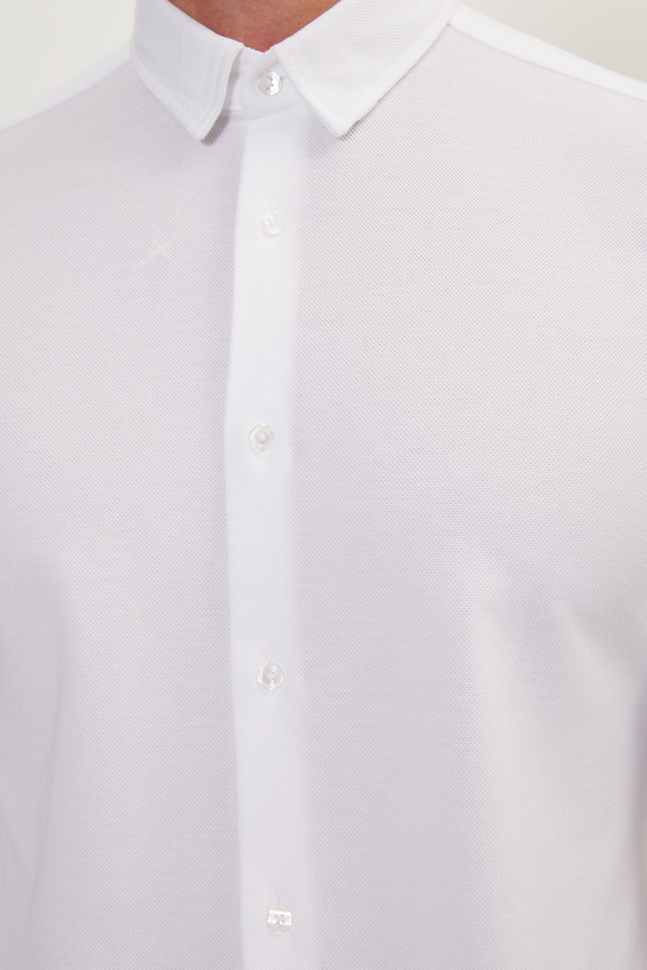 Pure Cotton Knit Travel Shirt - Pique Optic White - Ron Tomson