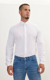 Pure Cotton Knit Travel Shirt - Pique Optic White - Ron Tomson