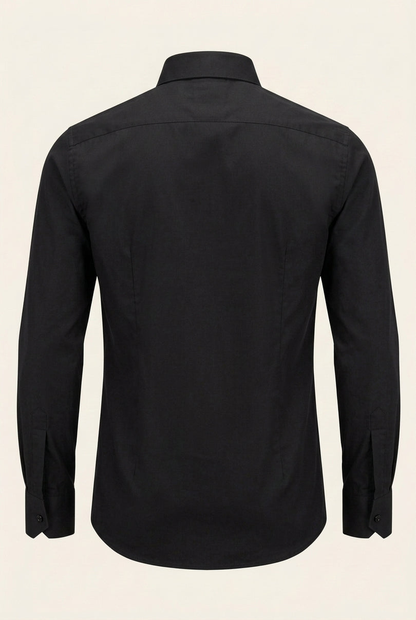 Pure Cotton Pleated Wing Tip Collar Shirt - Black Black - Back