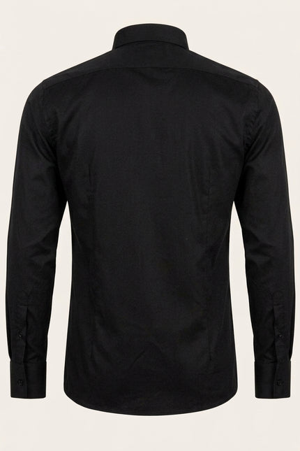 Pure Cotton Pleated Wing Tip Collar Shirt - Black White - Back