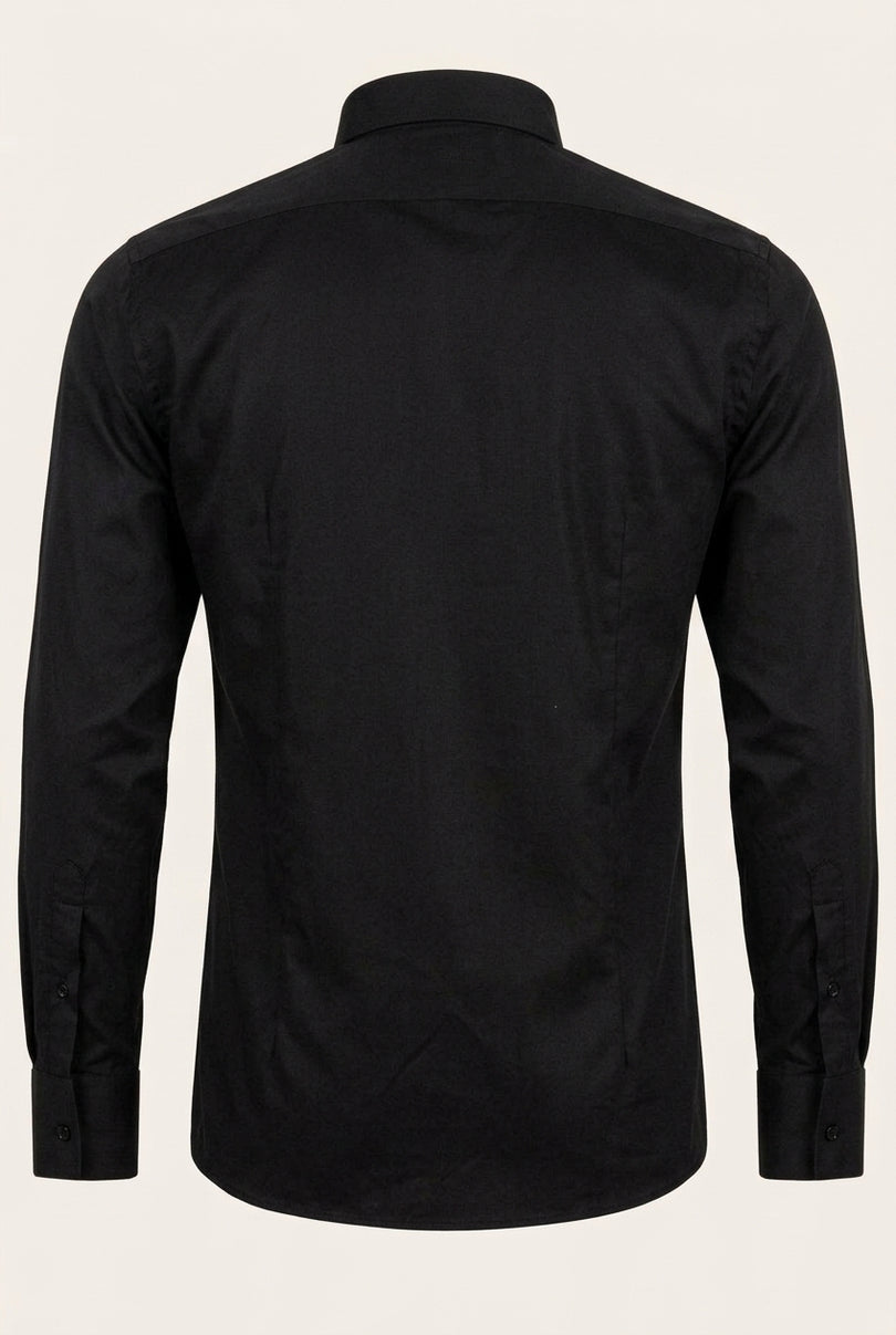 Pure Cotton Pleated Wing Tip Collar Shirt - Black White - Back