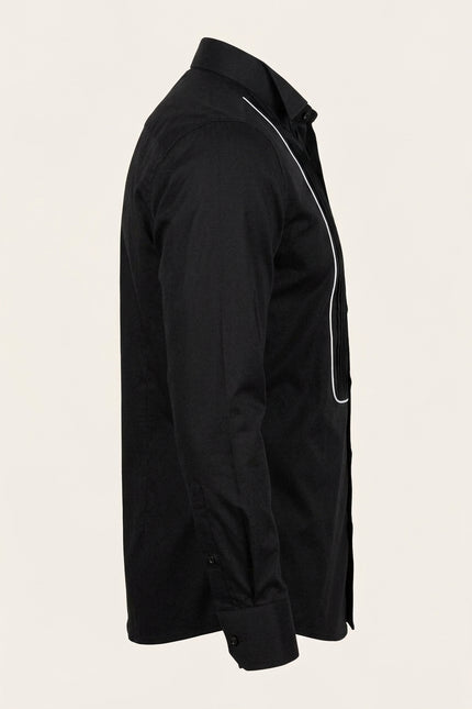 Pure Cotton Pleated Wing Tip Collar Shirt - Black White - Side