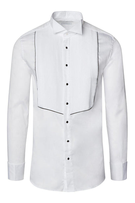 Pure Cotton Pleated Wing Tip Collar Shirt - White Black - Ron Tomson