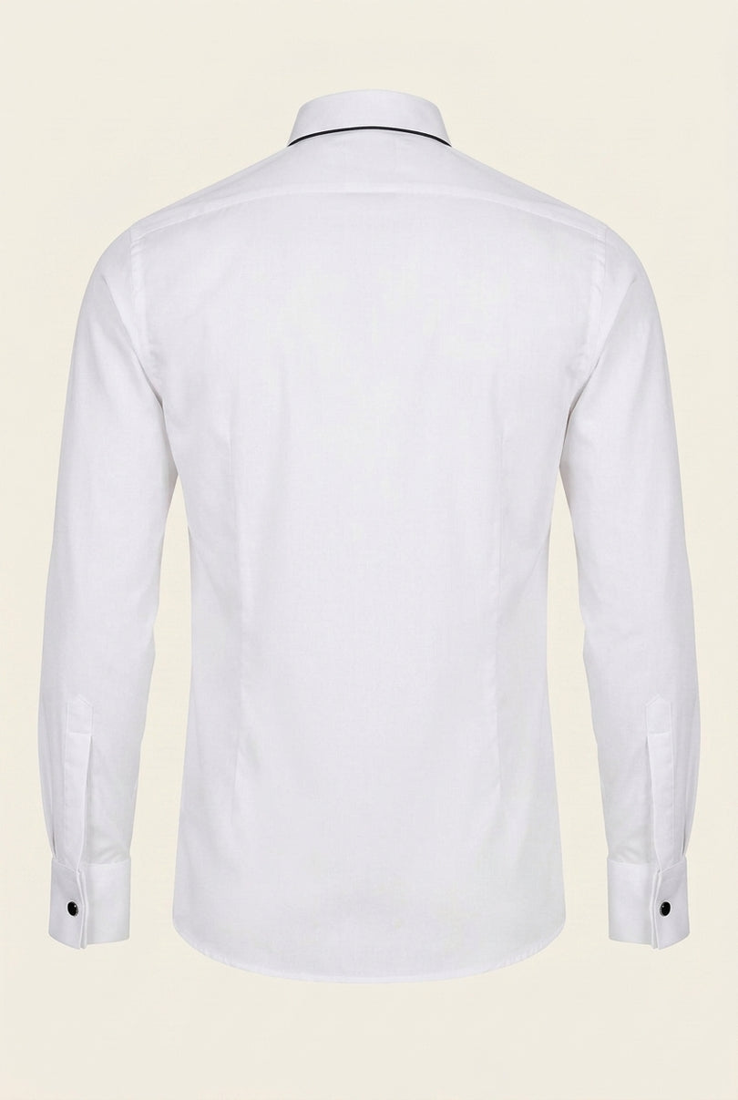 Pure Cotton Pleated Wing Tip Collar Shirt - White Black - Back