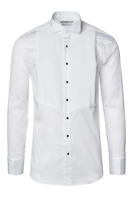 Pure Cotton Pleated Wing Tip Collar Shirt - White White - Ron Tomson