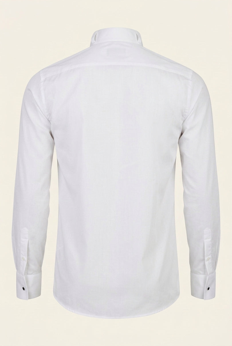 Pure Cotton Pleated Wing Tip Collar Shirt - White White - Back