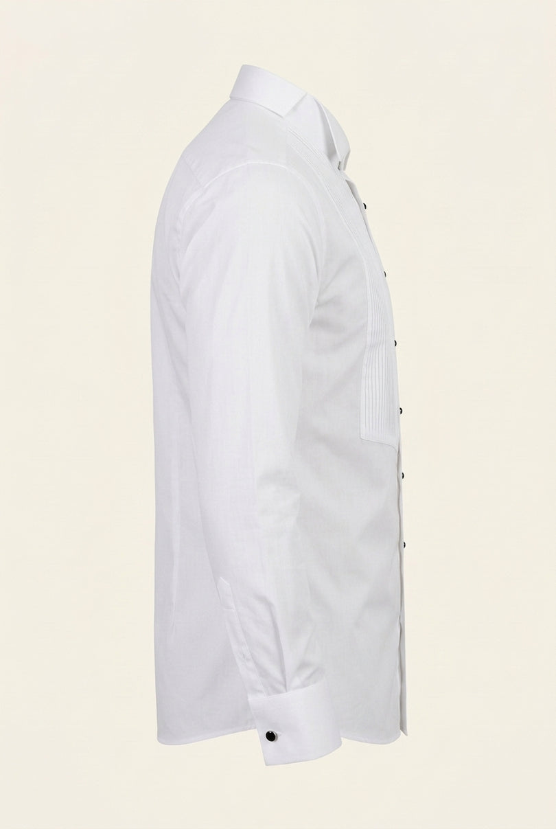 Pure Cotton Pleated Wing Tip Collar Shirt - White White - Side