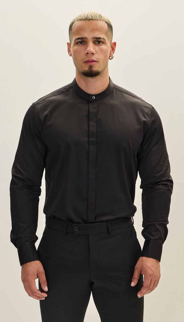 Pure Cotton Spread Collar Dress Shirt - Black - Ron Tomson