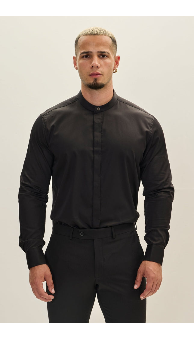 Pure Cotton Spread Collar Dress Shirt - Black - Ron Tomson