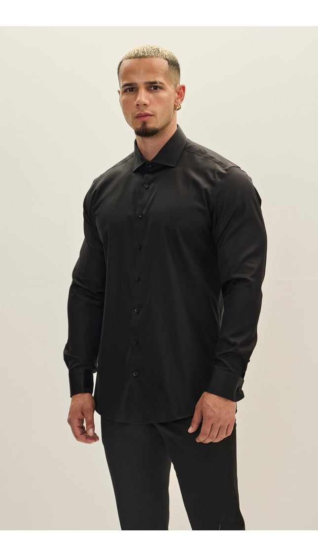 Pure Cotton Spread Collar Dress Shirt - Black - Ron Tomson