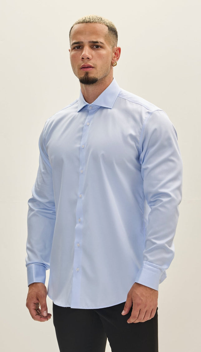 Pure Cotton Spread Collar Dress Shirt - Blue - Ron Tomson