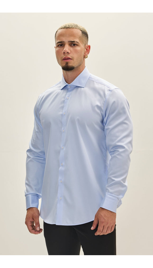 Pure Cotton Spread Collar Dress Shirt - Blue - Ron Tomson