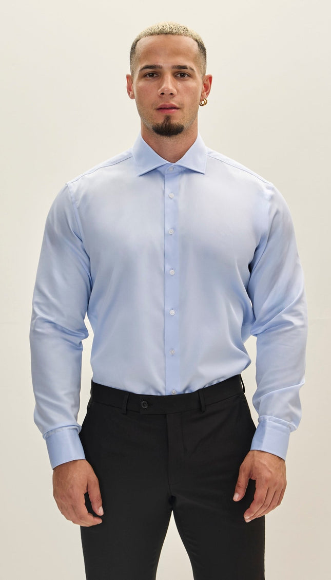 Pure Cotton Spread Collar Dress Shirt - Blue - Ron Tomson