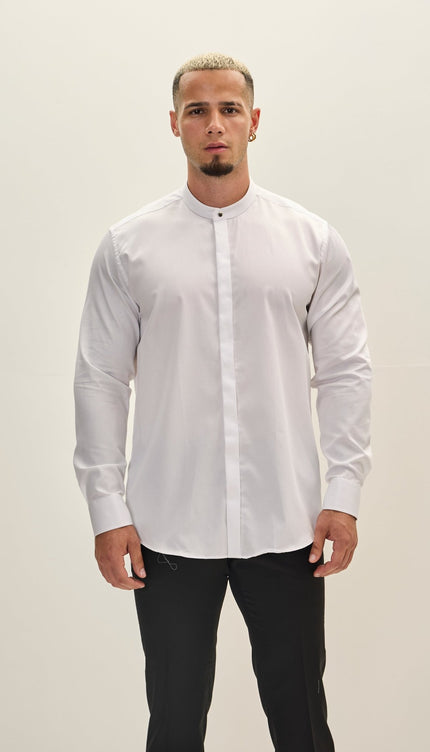 Pure Cotton Spread Collar Dress Shirt - White - Ron Tomson