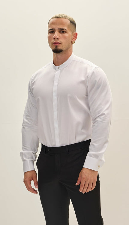 Pure Cotton Spread Collar Dress Shirt - White - Ron Tomson