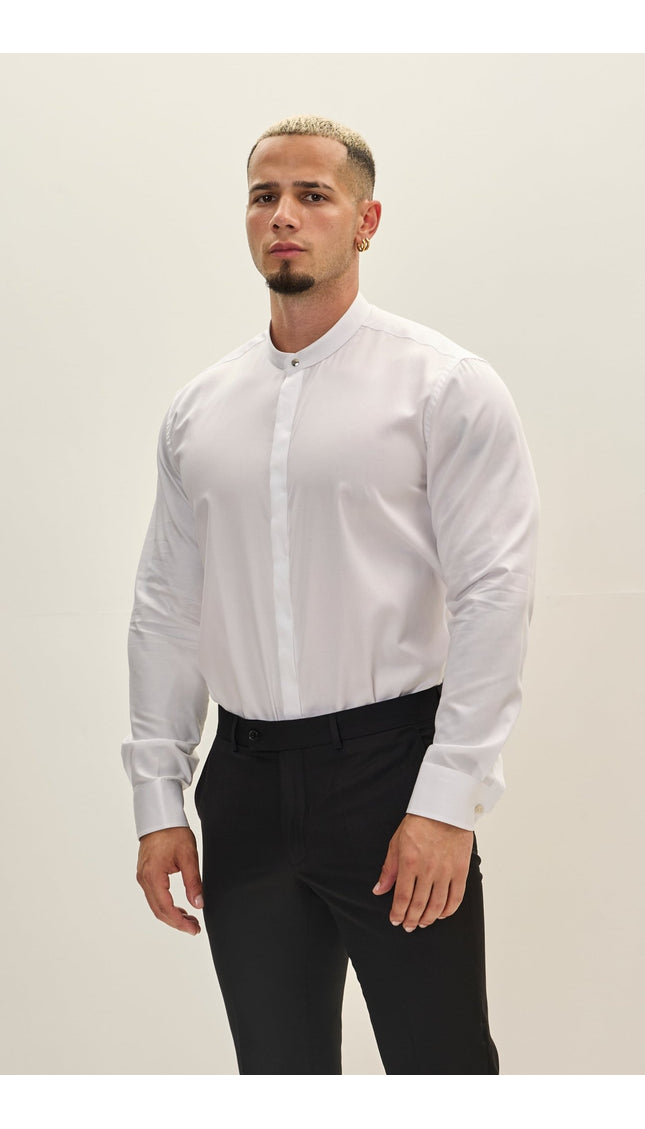 Pure Cotton Spread Collar Dress Shirt - White - Ron Tomson