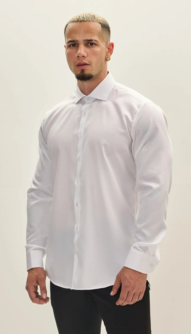 Pure Cotton Spread Collar Dress Shirt - White - Ron Tomson